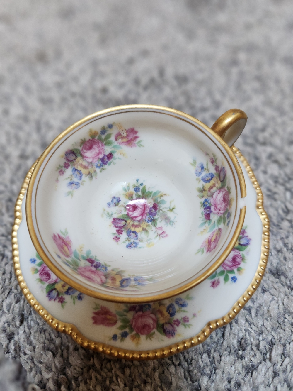 Vintage 1950s Castleton Rose Gold-Trim Porcelain Teacup and Saucer